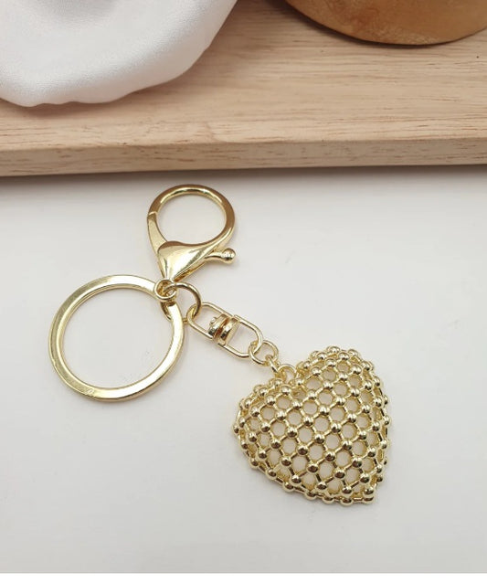Llavero Corazón Malla Dorada