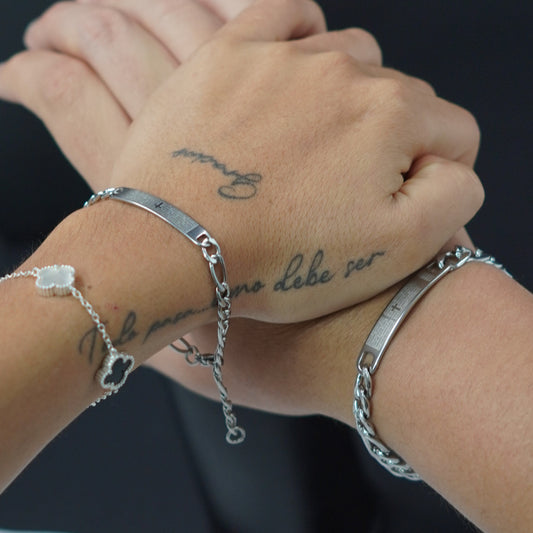 Pulseras de Pareja Padre Nuestro – Modelo Cartier en Acero Plateado